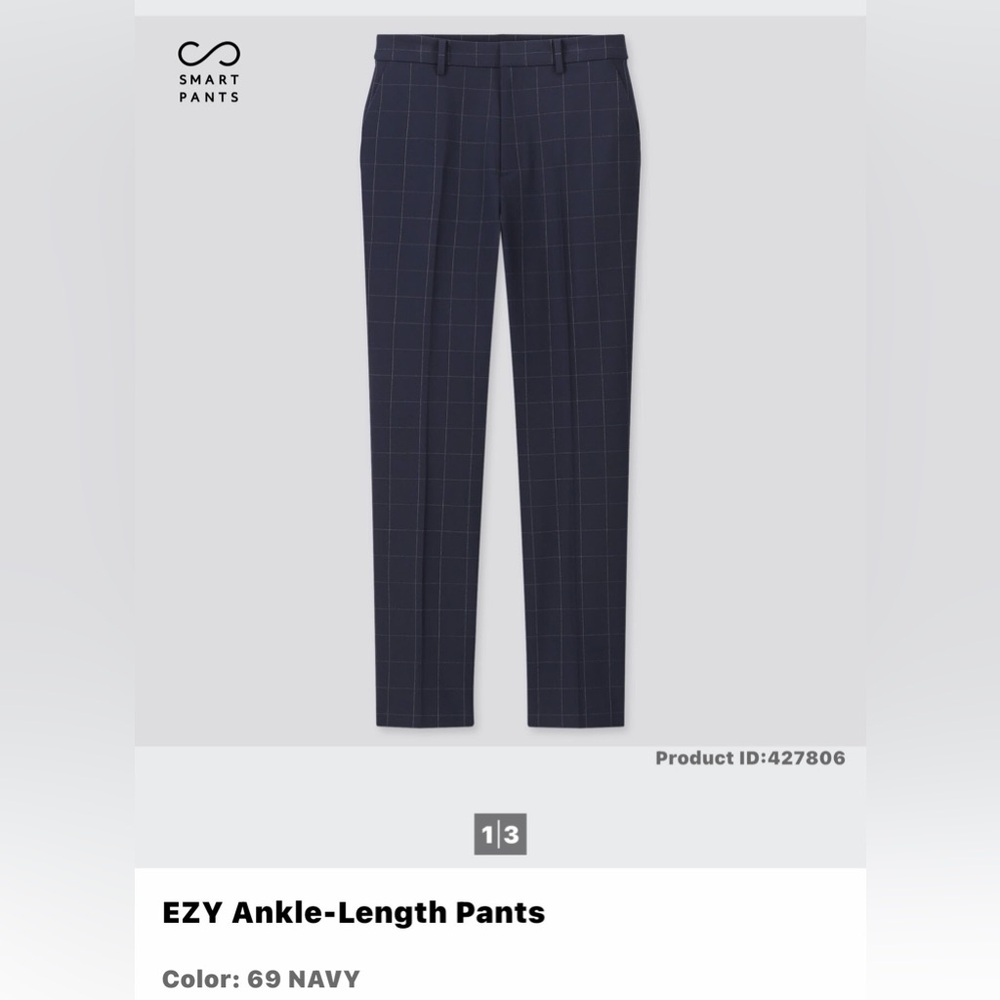 NWT Uniqlo Bestseller EZY Ankle Length Pants, Navy, Size M
